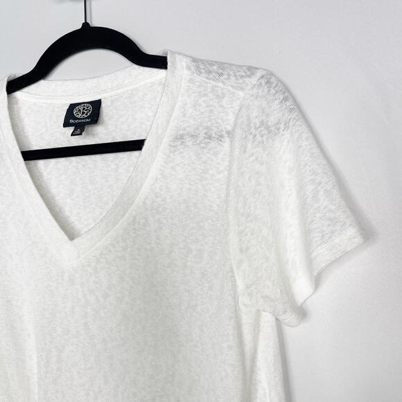 Bobeau Womens Small S White V Neck Twist Hem T Shirt Short Sleeve Slub Knit Tee - Picture 3 of 9